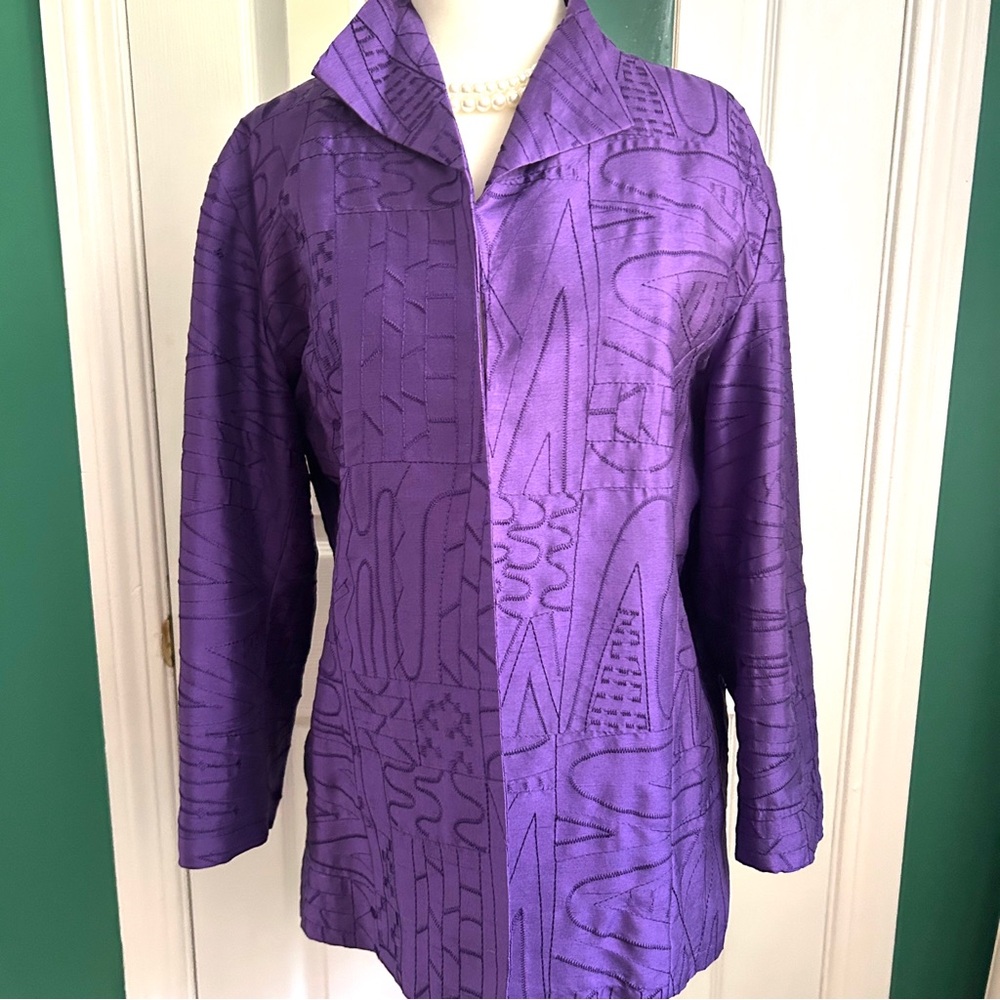 Chico's Purple Textured Silk Blazer Large